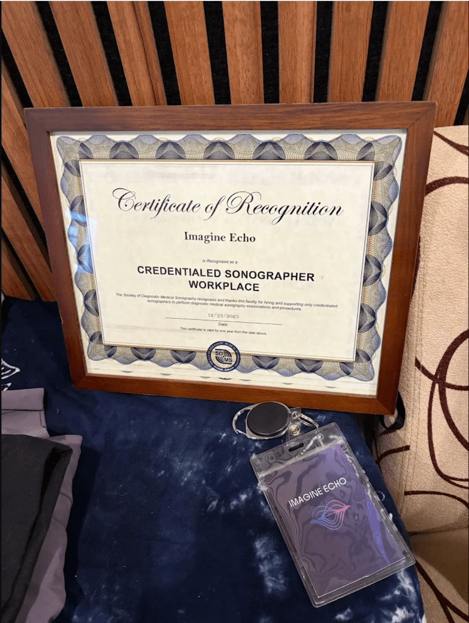 Imagine Echo — Credentialed Sonographer Workplace certificate from the Society of Diagnostic Medical Sonography